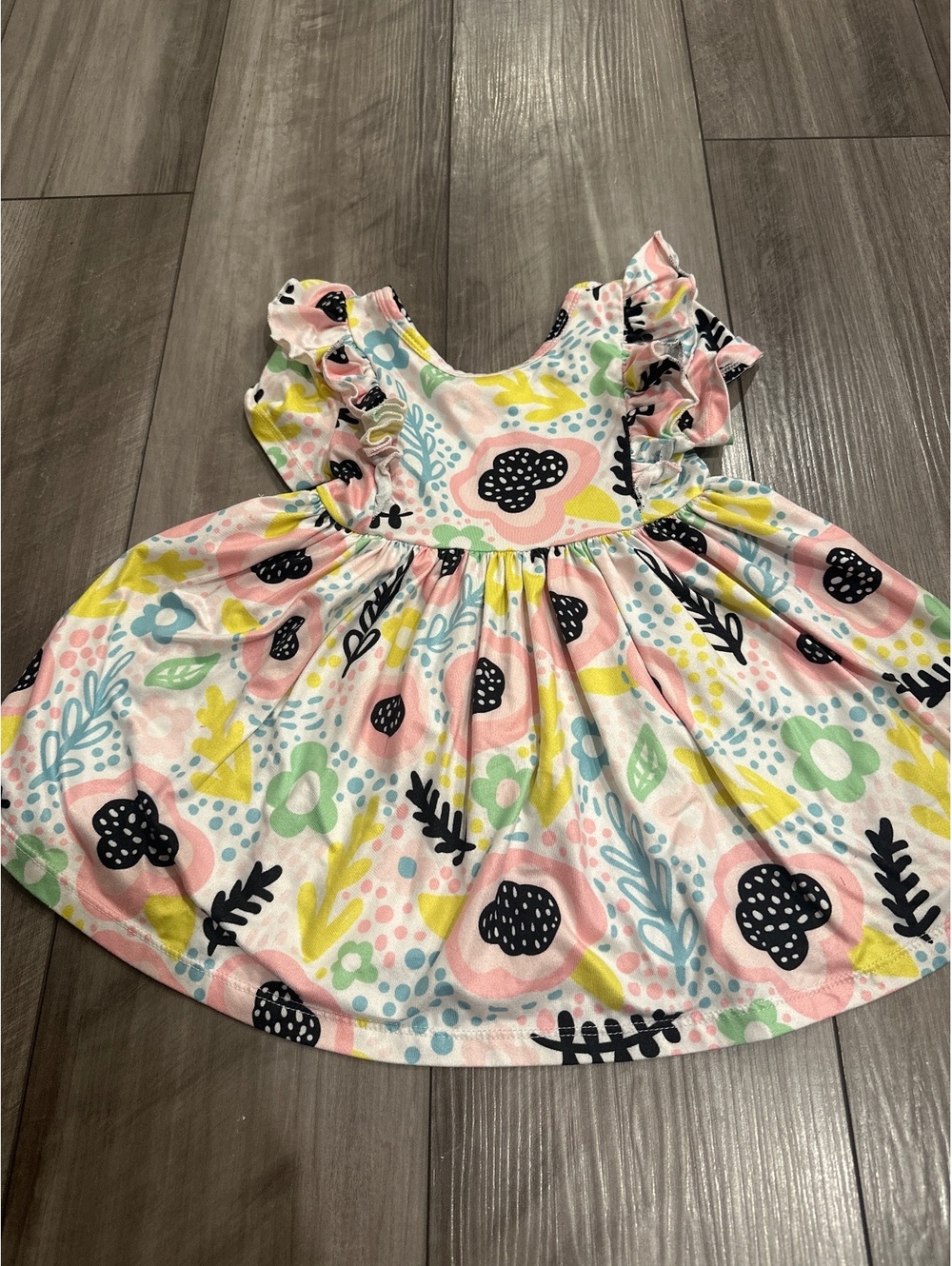 Mila & Rose Super Soft Pastel Floral Geo Print Ruffle Dress